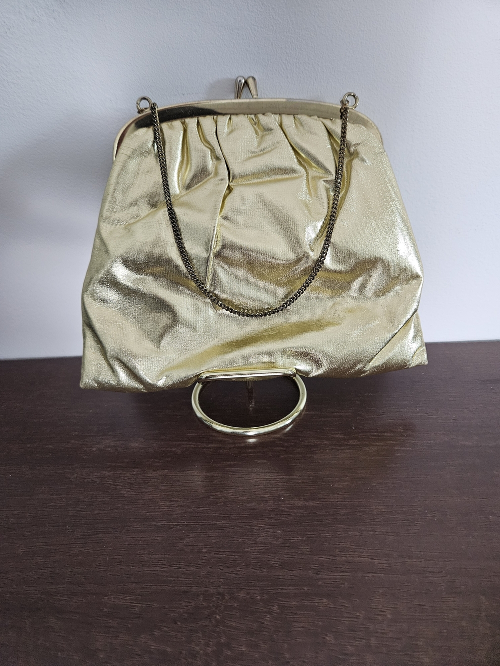 Vintage Disco Metallic Gold Women's Chain-Handle Evening Bag